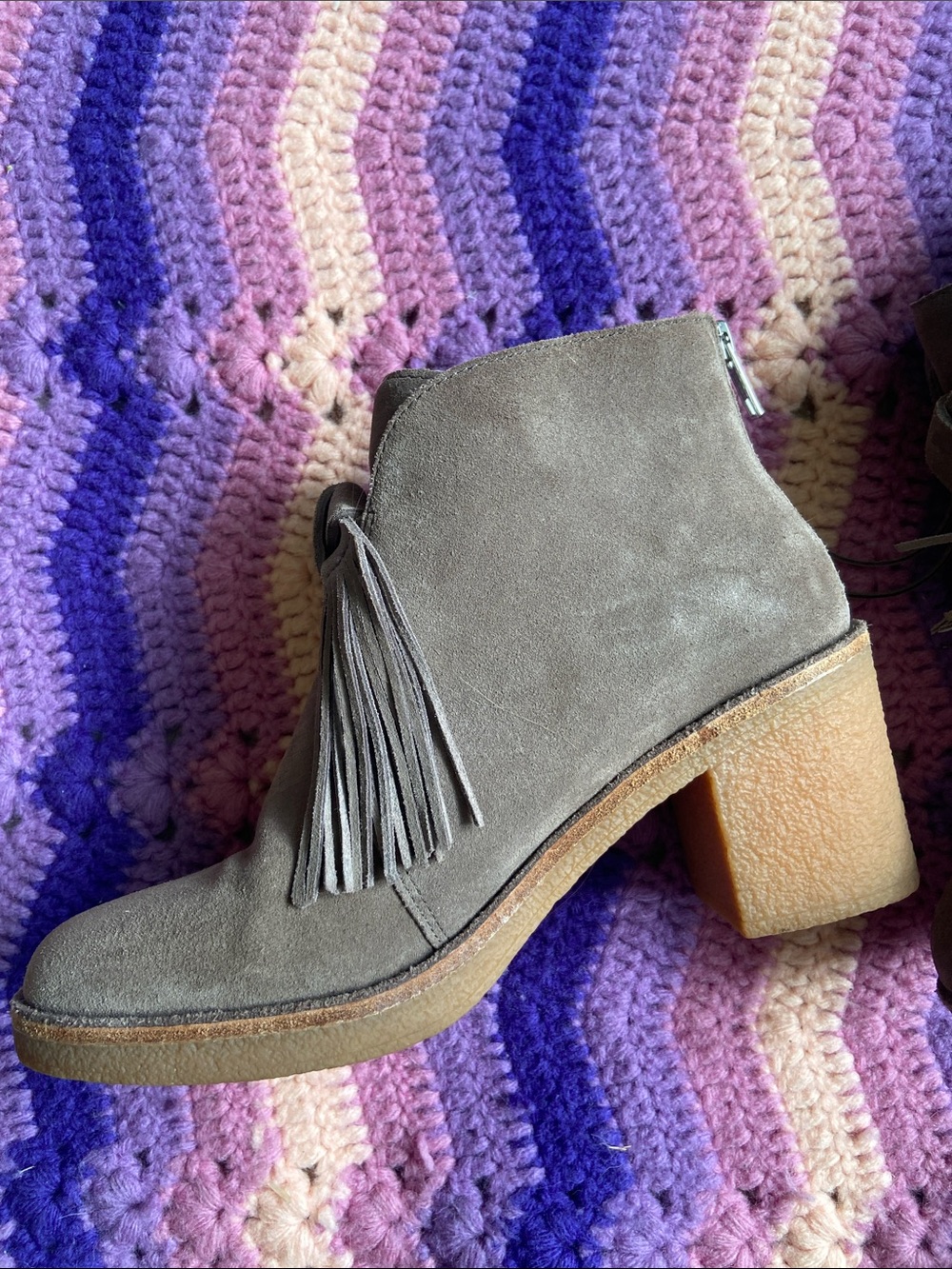 UGG Taupe Suede Tassel Ankle Boots - Picture 8 of 14